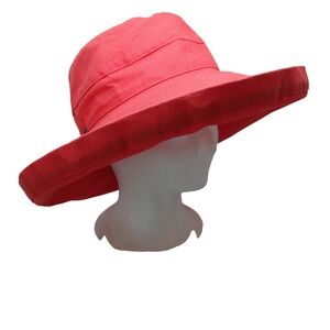 Scala Collezione Womens Coral Red Wide Brim Sun Hat Adjustable Drawstring Canvas